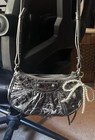 Balenciaga Womens Le Cagole Metallic Leather Mini Shoulder Bag Handbag Silver