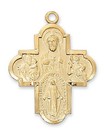 Gold Plated Sterling Silver 4 Way Cross Medal Pendant With 24  Chain And Box