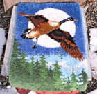 Vintage Mcm Goose Flying Handmade Latchhook Rug Wall Hanging Art 33 x22  Rya Rug