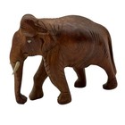 Vintage Hand Carved Solid Wood Miniature Elephant Statue With Tusks  Rare 