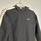 Adidas Youth Lightweight Full Zip Black Hooded Windbreaker Jacket Logo Sleeve