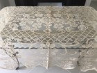 Lace Tablecloth 74   x96    Banquet Handmade Net Filet Flowers Scallop Antique Vtg
