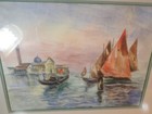 Vintage Sailboat   Gondola Original Watercolor Painting By H  Meade 21x17