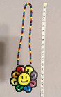      New Rainbow Sunshine Smiley Face Kandi Perler Stretch Necklace Plur Rave Edc