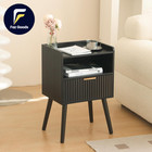 Black Fluted Nightstand Set Of 2 Modern Bedside Table Set Of 2 With Storage Dra