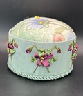 Vintage Handmade Floral Pin Cushion Ribbon Flowers Sewing Needle Holder Bn37