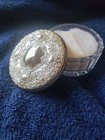 Vintage Ornate Victorian Silver Plate   Glass Vanity Powder Jar Or Trinket Box