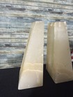 Vintage Onyx Stone Marble Bookends 2 Piece Wedge Decor Natural