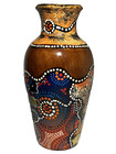 Australian Aboriginal Folk Art Vase With Raised Dot Painting Signed