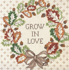 Vtg Cross Stitch Grow In Love Framed Acorns Bow 13  Sq  Cottagecore Granny