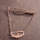 Men s Silver Tone Tie Bar clip W  Safety Chain - Initials R   S  No Stone