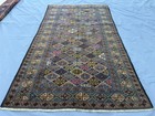 1960s Antique Blue Afghan Rug 4x7 Hand Knotted Wool Persian Style Baluchi Carpet