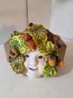 Italy Handmade Ceramic Bacchus Face Wall Mask Fruit Nuts   Grape Leaves Majolica
