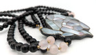 Vintage Lee Sands Statement Necklace Rose Quartz Onyx Mop Flower 28 