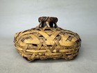 Y8877 Bamboo Woven Basket Flower Vase Japan Antique Ikebana Arrangement Interior