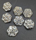 Vintage Clear Rhinestone Cluster Silver Tone Flower Floral Buttons Lot 