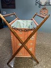 Vtg Mcm Retro Wooden Folding Frame Sewing Basket Yarn Caddy Holder Knitting 