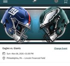 2 Philadelphia Eagles Vs New York Giants 11 8 2026  1pm Section 220  