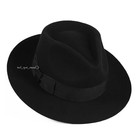 Mens Black Wool Wide Brim Fedora Felt Trilby Hat