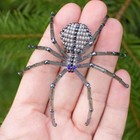 Beaded Spider Gray Striped With Blue Eyes  Handmade Christmas Spider Ornament