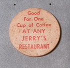 Jerry   s Restaurant Coffee Token Wooden Nickel Good For One Cup Vintage