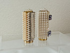 Lot Of 2 Vtg Faux Pearl Rhinestone   Mirror Lipstick Holders Gold Tone Cases Mcm