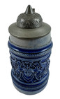 Vintage Mini German Lidded Beer Stein Salt Glazed Art Nouveau Face   Serpents