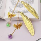 Metal Feather Bookmark With 3d Butterfly Gold Purple Green Flower
