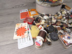 Vintage Sewing Notions  Some Wood Spools  Threads  Needles  Buttons  In Tin