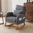 Grey Linen Nursery Rocking Chair With Thick Headrest  Upholstered Mid-
