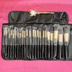 New B b w  Cosmetics 24 Piece Makeup Brush Set Travel Carrying Case Black gold