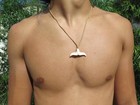 Hawaiian Hawaii Small Buffalo Bone Whale Tail Necklace With Brown Cord   35041