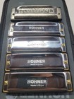 Hohner Harmonica Set W case   Neck Holder A C D G Hot Metal   1 Bluesband
