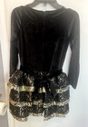 Chasing Fireflies Girls Black Gold Velvet   Lace Tiered Party Dress Euc Size 7