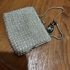 Vintage 1960 s Silver Rhinestone Shiny Mesh Fabric Metal Frame Evening Bag Purse