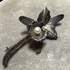 Vintage Sterling 980 Silver Orchid Brooch C Clip Antique Pearl Lot B