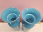 Matching Pair Antique 19th Century French Opaline Art Glass Vase Blue Teal 11 