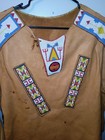Old Style Beaded Hand Colored Buckskin Suede Hide Powwow Regalia Native Shirt 