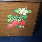 Vtg 70s Wooden Box Purse Sewing Kit With Strawberry Decoupage Wood Basket Handle