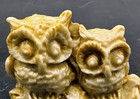 Vintage Faux Carved Resin Owl Figurine Pair Two Owls On Branch Log Kitsch Boho