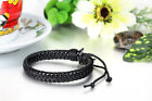 Men s Women s Wrap Braided Leather Bracelet Cuff Bangle Adjustable Wristband