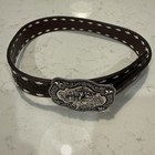 Nocona Brown Child  Western Leather Belt With Silver Tone Bronco Buckle Size 22