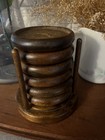 Mid Century Vintage Wooden Cork Coasters Set Of 6 With Caddy  Holder  And Stand
