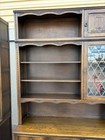 67409 Vintage Oak Bookcase Cabinet With Leaded Glass Doors And Shelves