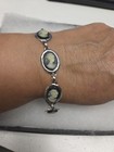 Vtg Silver Tone Black White Resin Cameo Bracelet