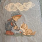 Vintage Plush Baby Blanket Pastel Blue Boy Kitten 43 x55  Graphic Soft Spain A16
