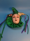 Vintage Mardi Gras Jester Harlequin Porcelain Mask Wall Hanging Purple Green   