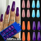 100pcs set False Nail Tips Matte Full Cover Long Coffin Fake Nails Art Manicure   
