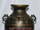 14 9  Qianlong Bronze Glaze Porcelain Gilt Dragon Beast Double Ears Bottle Vase