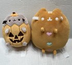 Lot Of 2 Gund Pusheen Cat Plushes-jack O Lantern Pumpkin Halloween 5     7  Hearts